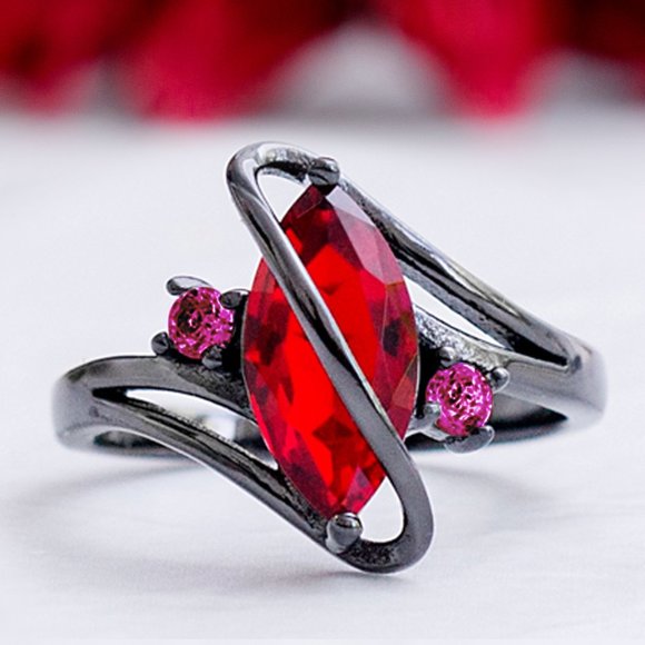 Red Ruby Marquise Gemstone Ring, real 925 Sterling Silver Charmed Aroma - Picture 1 of 6